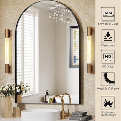 Brightify Arched Mirror, 30 x 40 Inch Black Arch Mirror, Metal Frame Black Arched Wall Mirror, Arched Top Bathroom Vanity Mirror for Living Room Bedroom Mantel Entryway Hallways