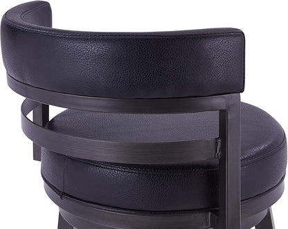 Armen Living Madrid 26" Counter Height Swivel Barstool in Ford Black Faux Leather and Mineral Finish