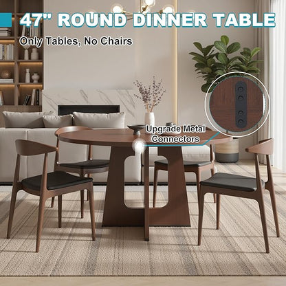 47" Round Dining Table for 4-6, Modern Small Dinner Table Farmhouse Round Kitchen Tables with Wood Grain Finish for Dining Room, Kitchen, Living Room, Walnut Brown