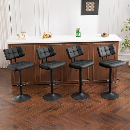 Furniliving Modern Bar Stools Set of 2 Faux Leather, Upholstered Swivel Barstools with Back, Adjustable Bar Chairs Counter Height for Kitchen Island, Dining Space, Black