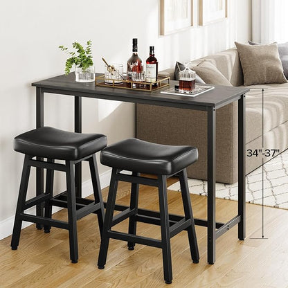 Counter Height Bar Stools Set of 3, 24 Inch Barstools for Kitchen Counter, Kitchen Stools with Bonded Leather Saddle Seats & Heavy Duty Metal Legs, Easy Assembly, All Black