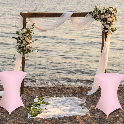 Wenqik 2 Sets 32" High Top Round Folding Cocktail Tables White Bar Height with Removable Legs & 32"x43" Spandex Stretch Table Covers (Pink)