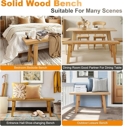 Farmhouse Solid Wood Bench: Long Rustic Indoor Narrow Wooden Bench for Entryway,Living Room, Dining Room,End of Bed,Hallway (59" Lx10 Wx18 H)
