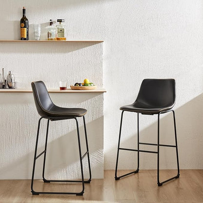DUMOS 30 Inch Counter Height Bar Stools Set of 2, Modern Faux Leather High Barstools with Back and Metal Leg, Bar Chairs for Kitchen lsland, Elegant Black