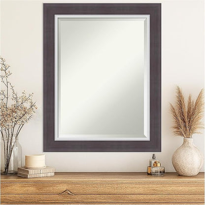 Amanti Art Brown Wall Mirror 30x24 Ellie Brown Silver Rectangle Bathroom Mirror for Wall Decor Living Room, Medium Modern Frame, Hangs Horizonally and Vertically, Bathroom Decor, Beveled Edge