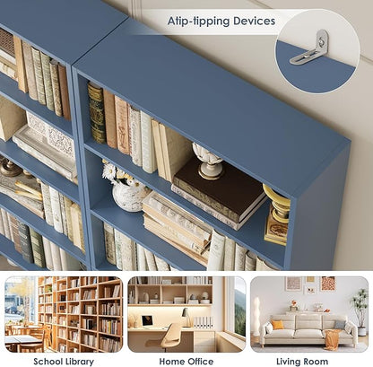 82" Tall Bookshelf, 7-Tier Open Shelves Bookcase, Freestanding Display Storage Shelves, Tall Bookcase Home Decor Furniture for Home Office, Living Room, Bedroom, Blue