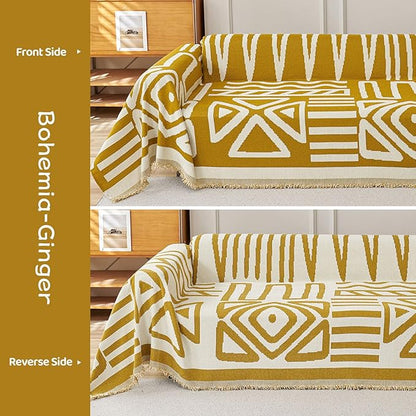 STACYPIK Boho Couch Cover, Ginger Yellow Sofa Cover for L Shaped Pet-Friendly, Reversible Sofa Protector for 3 Cushion Couch, Anti Slip Sofa Cover for Dogs, Washable Jacquard Loveseat Covers-71X134IN