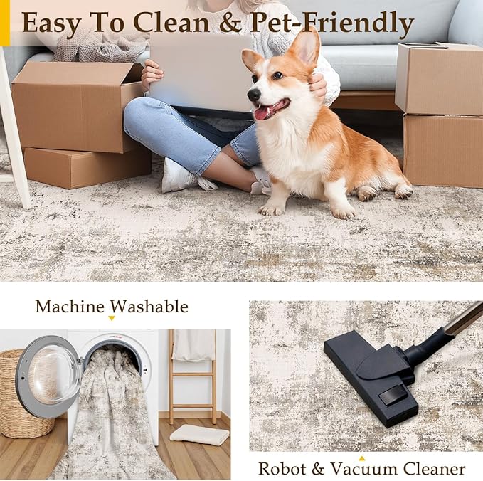 3x4 Washable Area Rug Brown Grey Neutral Abstract Entryway Kitchen Non Slip Low Pile Throw Rug Living Room Bedroom Indoor Doormat Small Soft Carpet for Entrance Bathroom