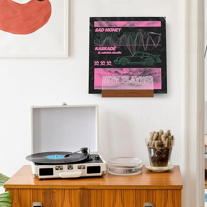 Now Playing Vinyl Record Stand Wall Mount, Light up Record Holder, Wooden Acrylic Display with Warm White Lights for Albums, Room Decor, for Vinyl Lovers