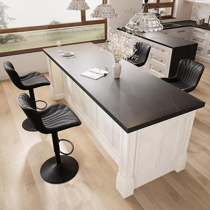 YOUNIKE Black Bar Stools Sset of 4 Modern Swivel Counter Height Bar Chair with Back Adjustable Kitchen Island Faux Leather Padded Barstools taburetes de bar Breakfast sillas para barra de cocina 4PCS