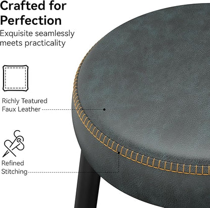Counter Height Bar Stools, 26" H Backless Bar Stools Set of 2, Upholstered Faux Leather Kitchen Counter Stools, Mid Century Modern, Kitchen Island Home Bar, Pub, Black Blue