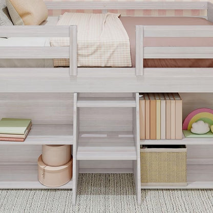Max & Lily Modern Farmhouse Low Loft Bed, Twin Bed Frame for Kids with 2 Bookcases, White Wash