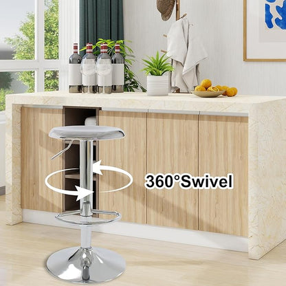 CAROLMADE Bar Stools Set of 2, Adjustable Metal Bar stools Swivel Counter Height Stool Backless Barstools for Kitchen Island Pub, Chrome