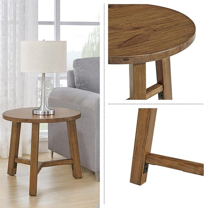 Alaterre Furniture Side Table - Newbury Collection 20-Inch Round End Table or Nightstand - Solid Wood Farmhouse Accent Furniture (Pecan Finish)