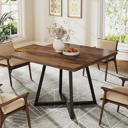 Tribesigns Square Dining Table for 4, 31.5" Industrial Dinner Table with Metal Base, Kitchen Table for Dining Room, Small Space, Apartment, Rustic Brown & Black