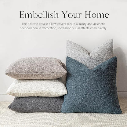 Foindtower Set of 2, Decorative Textured Boucle Throw Pillow Covers Accent Solid Pillow Cases Neutral Soft Cozy Couch Cushion Case for Chair Sofa Bedroom Living Room Home Decor 16 x 16 Inch Blue