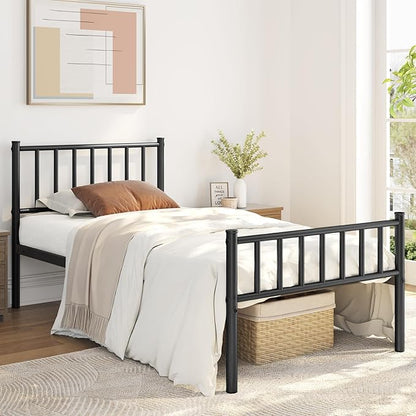 Yaheetech Twin Bed Frame Metal Platform Bed Frame Mattress Foundation with Spindle Headboard & Footboard/No Box Spring Needed/14 Inch Underbed Storage/Firm Support & Easy Set up Structure, Black