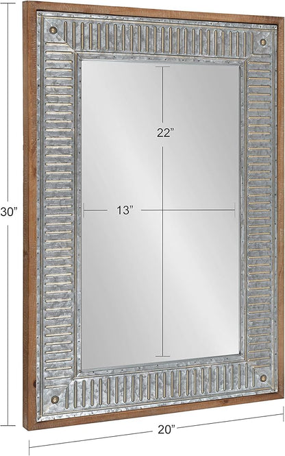 Kate and Laurel Deely Farmhouse Wall Mirror, 20 x 30, Rustic Brown and Silver, Rustic Wall Decor with Galvanized Metal Frame