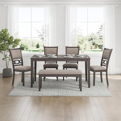 Signature Design by Ashley Wrenning Modern Diamond Patterned Dining Table with 4 Upholstered Chairs and Bench, Set of 6, Gray & Light Gray