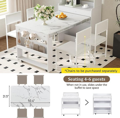 Merax Sideboard Buffet Cabinet with Foldable Dining Table, Multifunctional Cupboard with Storage Shelf and Hooks, for Small Places,Studio, Apartment