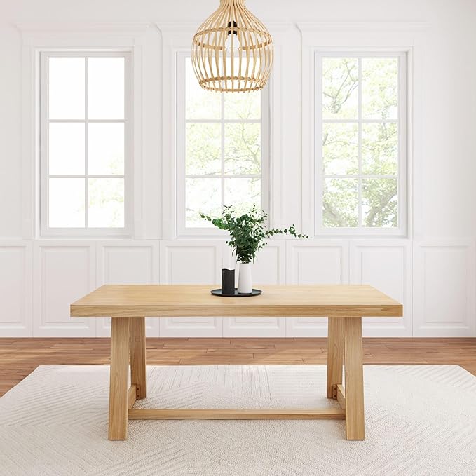 Plank+Beam72 Inch Farmhouse Dining Table,Solid Wood Rustic Kitchen Table,Large Wooden Rectangular DinnerTable for Dining Room,Home Office,Living Room Furniture,Easy Assembly,Blonde Wirebrush,6 Seating