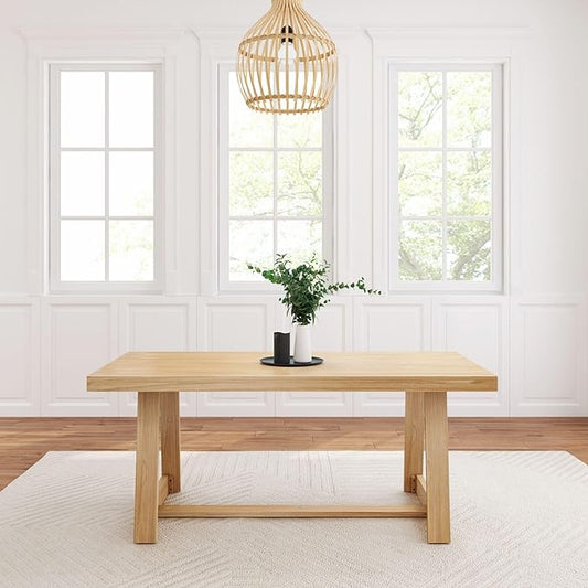 Plank+Beam72 Inch Farmhouse Dining Table,Solid Wood Rustic Kitchen Table,Large Wooden Rectangular DinnerTable for Dining Room,Home Office,Living Room Furniture,Easy Assembly,Blonde Wirebrush,6 Seating