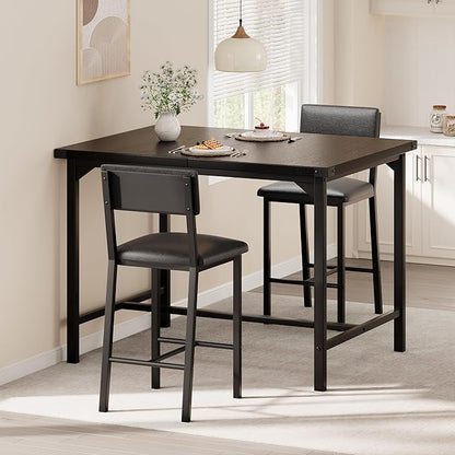 IDEALHOUSE Dining Table Set for 2 w/Counter Height Table & 2 Upholstered Bar Stools, 3-Piece Kitchen Table Set with Footrest & Corner Protector, for Kitchen Room, Apartment, Pub