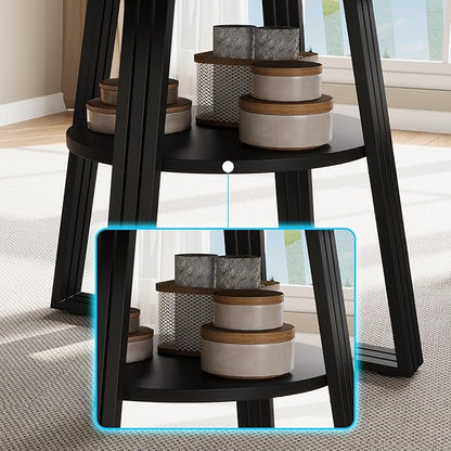 GarveeHome Round Dining Table for 4-6, 47.2" Farmhouse Kitchen Table with Storage, Circle Dinner Tables for Kitchen, Dining Room, Living Room, Meeting Room, Apartment, Black