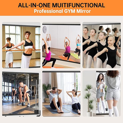 Hasipu 2 Pcs 71''x31'' Home Gym Mirror Large Full Length Wall Mounted Full Body Mirror for Yoga Dance Fitness Exercise Studio Bedroom Garage, Frameless Tempered Glass Workout Mirrors Black Rectangular