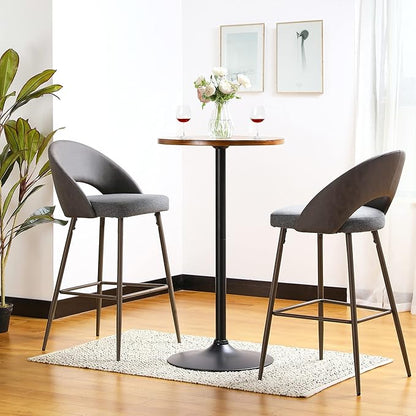 Glitzhome 39.5" H Round Pub Bistro Table, Round Bar Table Wood Top with Black Metal Leg and Base, Walnut Veneer Finish Cocktail Top Tall Table for Kitchen Island,Furniture (Walnut)