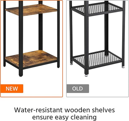 Yaheetech Tall End Table Set of 2, 16x12x29.5 inch Industrial Side Table with Strong Wooden Shelves, 2PCS Slim 3-Tier Telephone Table with Metal Frame for Living Room, Small Places - Rustic Brown