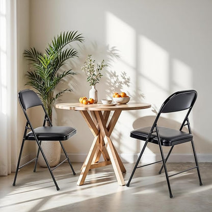 HealSmart 2 Pack Folding Chairs with Padded Leather Cushion Seats, Sturdy Metal Frame, Stackable Portable Design for Indoor Outdoor Use, Commercial Event Party Office Home Chairs, Black