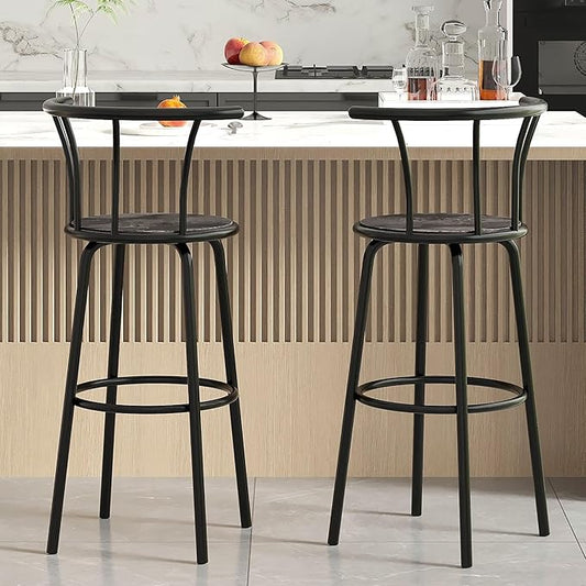 VECELO Bar Stools Set of 2, Swivel Counter Stools with Backrest, Bar Height Stools for Dining Room, Kitchen Island, Pub, Easy Assembly, Dark Grey