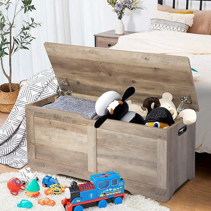 39.4" Storage Chest, Wooden Storage Bench, Lift Top Toy Chest with 2 Safety Hinges, Large Toy Box, Entryway Bench for Living Room, Bedroom, Grey
