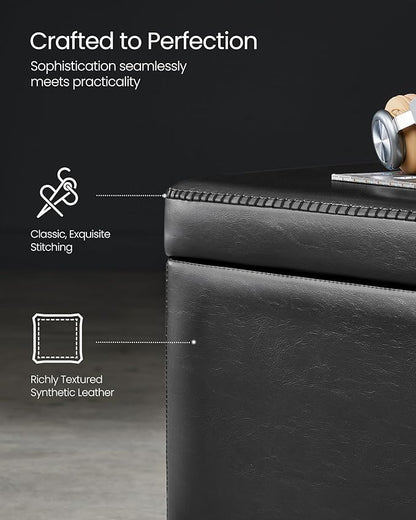 VASAGLE EKHO Collection - Storage Ottoman Bench, Entryway Bedroom Bench, 25 Gallons, Synthetic Leather with Stitching, Mid-Century Modern, Safety Hinges, Loads 660 lb, Ink Black ULOM075B01