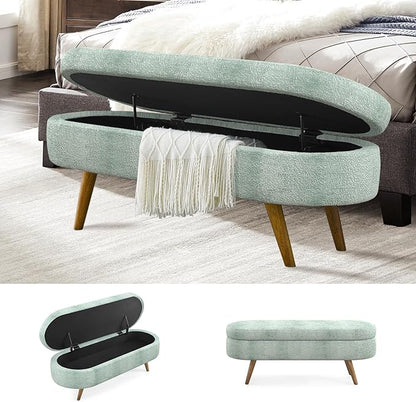NicBex Ottoman Bench with Storage for Bedroom, 43.5" Upholstered End of Bed Bench with Rubber Wood Legs, Linen Storage Bench for Living Room or Entryway,