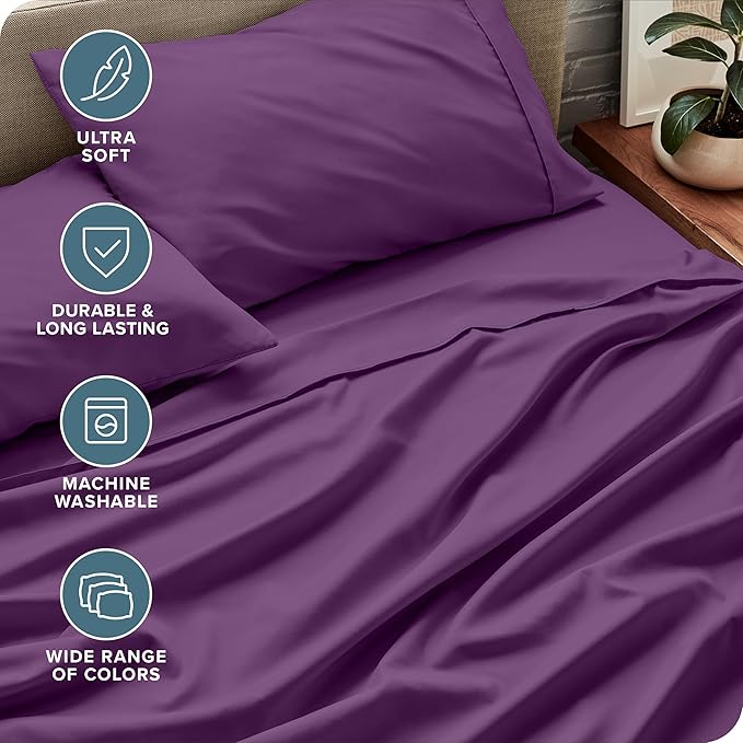 Bare Home Full Sheet Set - Luxury 1800 Ultra-Soft Microfiber Full Bed Sheets - Double Brushed - Deep Pockets - Easy Fit - 4 Piece Set - Bedding Sheets & Pillowcases (Full, Plum)