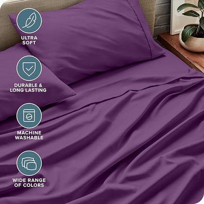 Bare Home Split Head Flex King Sheet Set - 1800 Ultra-Soft Microfiber Bed Sheets - Double Brushed - Deep Pockets - Easy Fit - 4 Piece Set - FlexTop King Bedding Sheets (Split Head Flex King, Plum)