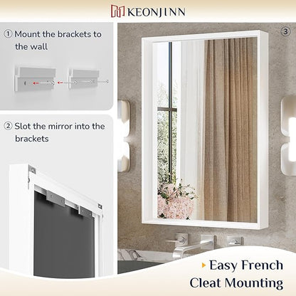 Keonjinn 48” x 36” White Bathroom Vanity Mirror Metal Framed Large Bathroom Mirror for Over Sink Rectangular Wall Mirror Square Corner Farmhouse Matte White Rectangle Mirror(Horizontal/Vertical)