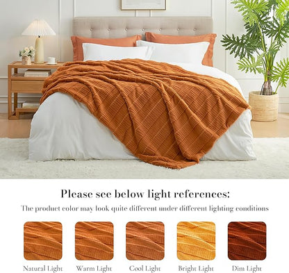 Amélie Home Luxury Striped Faux Fur Throw Blanket for Couch, Embossed Split Fur Cozy Fuzzy Fluffy Luxurious Soft Plush Sofa Chair Bed Gift Blankets for Women Men Wife Friend, 88"x90", Brown