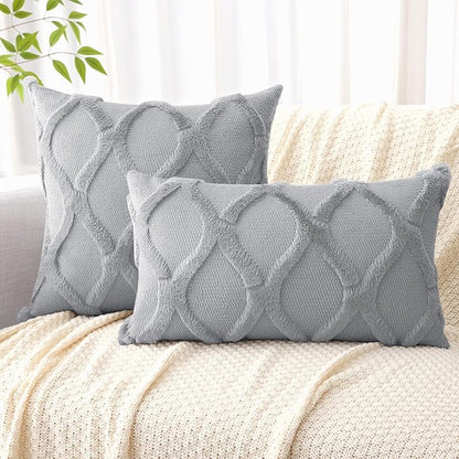 decorUhome Throw Pillow Covers 16x16 Inch Set of 2, Soft Plush Faux Fur Wool Grey Couch Pillow Covers, Decorative Neutral Pillow Cases for Bed Sofa Living Room Home Decor