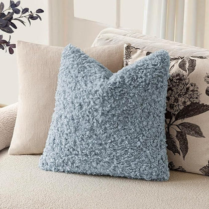 Foindtower 2 Pieces 26x26 Inch Misty Blue,Faux Fur Throw Pillow Cover Accent Sherpa Furry Pillow Covers Fuzzy Soft Pillowcases Cozy Sheepskin Decorative Fleece Cushion Case for Bed Couch Living Room