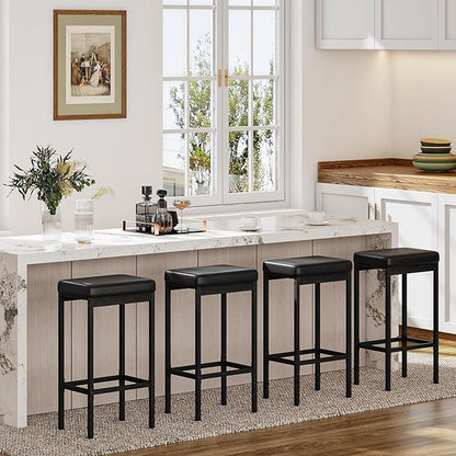 HOOBRO Bar Stools, Set of 2 Bar Chairs, 24.8-Inch Height Stools, Breakfast Bar Stools, Kitchen Stools, 2" Thick Upholstery, for Kitchen, Dining Room, Cafe, Bar Counter, Black BB21BY01