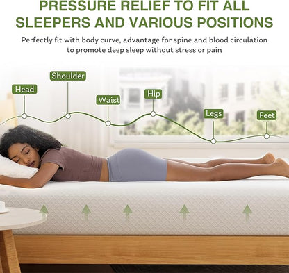 Twin XL Memory Foam Mattress, 5 Inch Bed Mattress in a Box with Cooling Green Tea Gel, Relieve Pressure with Medium Support, CertiPUR-US Certified, 80''L x 38''W, White
