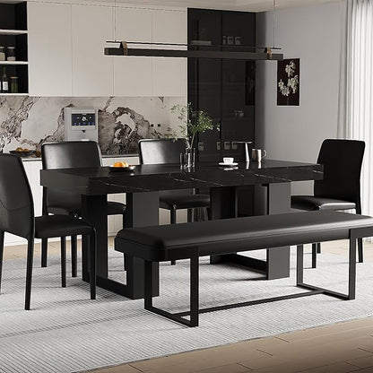 63"-78.74" Rectangular Extendable Dining Table for 6-10 People – Modern Farmhouse Wooden Kitchen Table with Brown Finish, Large Extendable Table for Dining Room or Conference Use