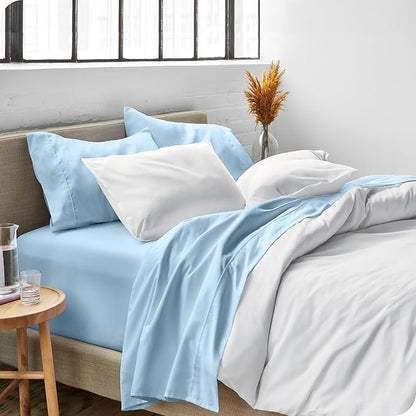Bare Home Queen Sheet Set - Luxury 1800 Ultra-Soft Microfiber Queen Bed Sheets - Double Brushed - Deep Pockets - Easy Fit - 4 Piece Set - Bedding Sheets & Pillowcases (Queen, Light Blue)
