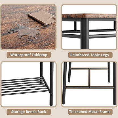 IRONCK Dining Table Set for 4, Kitchen Table with Upholstered Bench and 2 Chairs, Kitchen Table and Chairs Set for Small Space, Apartment, Rustic Brown