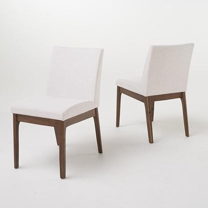 Dining Table Set for 4, Solid Rubberwood Upholstered Chairs, Mid-Century Modern Kitchen Furniture for Home, Dining/Living Room, Walnut+Beige