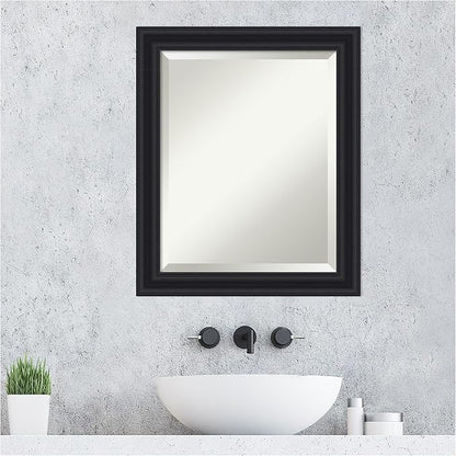 Amanti Art Black Bathroom Mirror for Over Sink, 24x20 Dalat Black Rectangle Vanity Mirror, Small Traditional Frame, Hangs Horizonally and Vertically, Bathroom Wall Decor, Beveled Edge