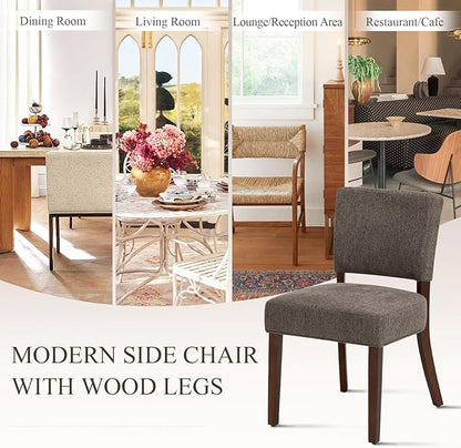 COLAMY Mid Century Modern Dining Chairs Set of 6, Upholstered Kitchen Chairs with Back, Farmhouse Fabric Side Dining Room Chairs with Wood Legs for Dining Room Kitchen Restaurant, Brown